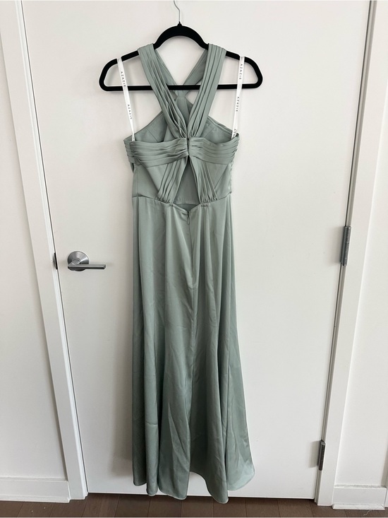 Azazie Sage Green Twisted Halter Maxi Dress
